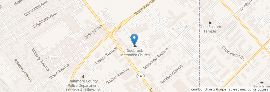Mapa de ubicacion de Sudbrook Methodist Church en Estados Unidos Da América, Maryland, Baltimore County.