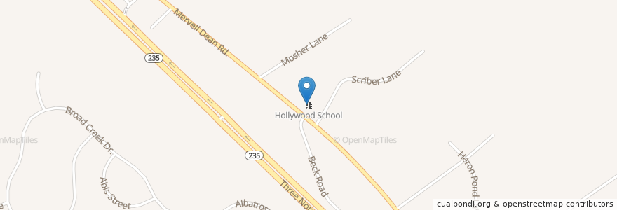 Mapa de ubicacion de Hollywood School en Verenigde Staten, Maryland, Saint Mary's County.