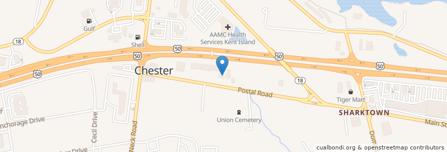 Mapa de ubicacion de Chester Post Office en 미국, 메릴랜드, Queen Anne's County.