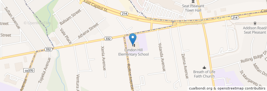 Mapa de ubicacion de Lyndon Hill Elementary School en アメリカ合衆国, メリーランド州, Prince George's County.