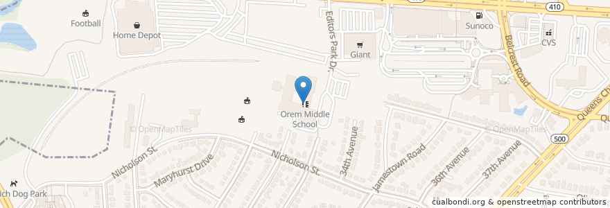 Mapa de ubicacion de Orem Middle School en アメリカ合衆国, メリーランド州, Prince George's County, Hyattsville.