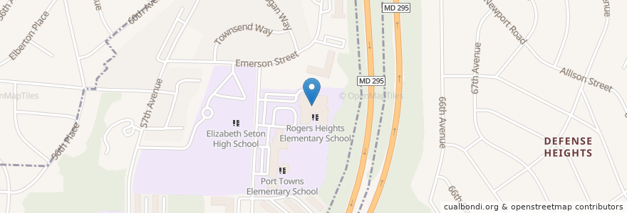 Mapa de ubicacion de Rogers Heights Elementary School en 미국, 메릴랜드, Prince George's County, Woodlawn.