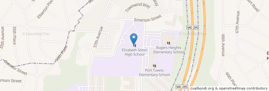 Mapa de ubicacion de Elizabeth Seton High School en 미국, 메릴랜드, Prince George's County.