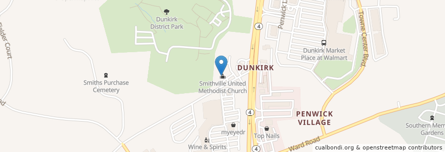 Mapa de ubicacion de Smithville United Methodist Church en 美利坚合众国/美利堅合眾國, 马里兰州, Calvert County, Dunkirk.