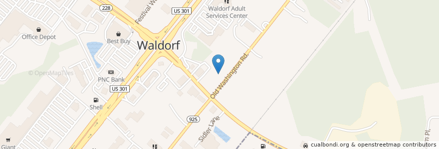 Mapa de ubicacion de Waldorf Church of God en 美利坚合众国/美利堅合眾國, 马里兰州, Charles County, Waldorf.