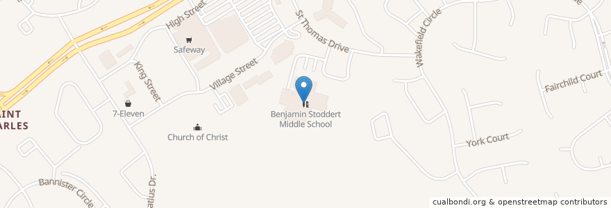 Mapa de ubicacion de Benjamin Stoddert Middle School en Verenigde Staten, Maryland, Charles County, St. Charles.