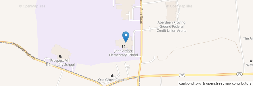 Mapa de ubicacion de John Archer Elementary School en 미국, 메릴랜드, Harford County.