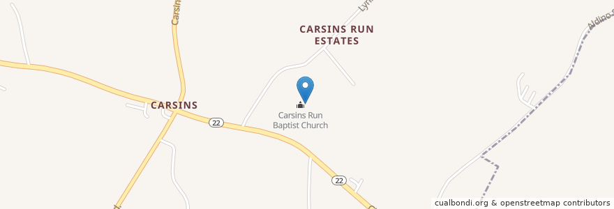 Mapa de ubicacion de Carsins Run Baptist Church en Verenigde Staten, Maryland, Harford County.