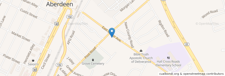 Mapa de ubicacion de Grove Presbyterian Church en Estados Unidos De América, Maryland, Harford County, Aberdeen.