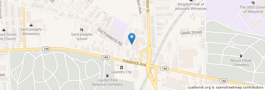 Mapa de ubicacion de Evergreen African Methodist Episcopal Church en アメリカ合衆国, メリーランド州, Baltimore.