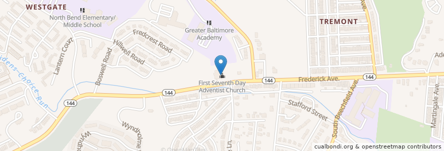 Mapa de ubicacion de First Seventh Day Adventist Church en United States, Maryland, Baltimore.