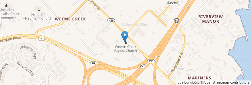 Mapa de ubicacion de Weems Creek Baptist Church en United States, Maryland, Anne Arundel County.