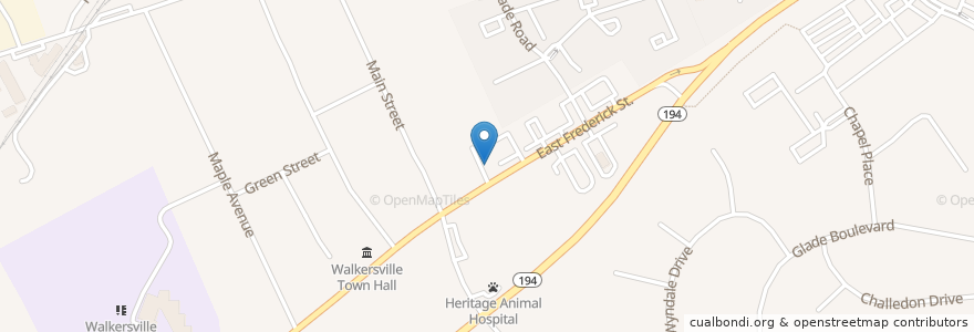 Mapa de ubicacion de Walkersville Post Office en アメリカ合衆国, メリーランド州, Frederick County, Walkersville.