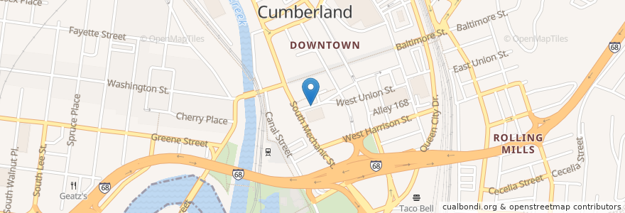 Mapa de ubicacion de Cumberland Post Office en Amerika Birleşik Devletleri, Maryland, Allegany County, Cumberland.