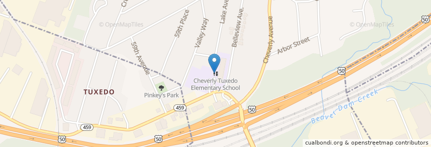 Mapa de ubicacion de Cheverly Tuxedo Elementary School en 미국, 메릴랜드, Prince George's County, Cheverly.