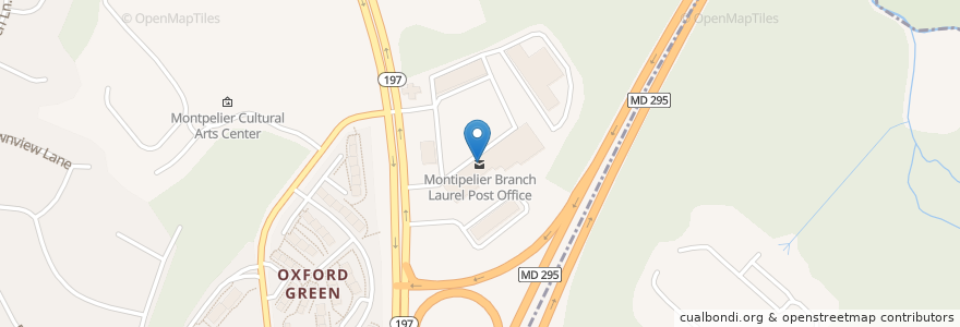 Mapa de ubicacion de Montepelier Branch Laurel Post Office en ایالات متحده آمریکا, مریلند, Prince George's County, South Laurel.