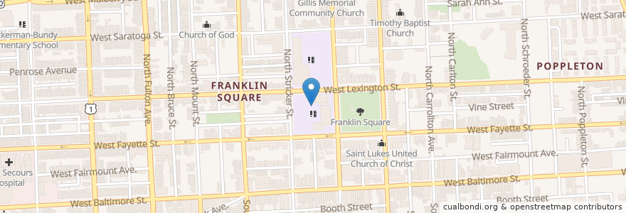 Mapa de ubicacion de Francis M Wood Alternative School en アメリカ合衆国, メリーランド州, Baltimore.