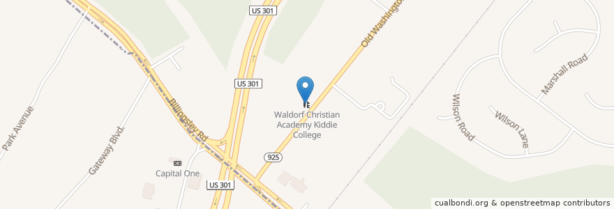 Mapa de ubicacion de Waldorf Christian Academy Kiddie College en Соединённые Штаты Америки, Мэриленд, Charles County, St. Charles.