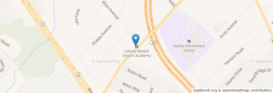 Mapa de ubicacion de Calvary Baptist Church Academy en Vereinigte Staaten Von Amerika, Maryland, Anne Arundel County, Glen Burnie.