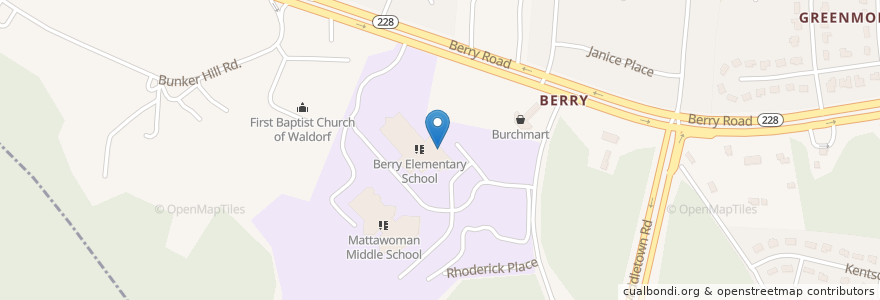 Mapa de ubicacion de Berry Elementary School en الولايات المتّحدة الأمريكيّة, ماريلاند, Charles County, Waldorf.