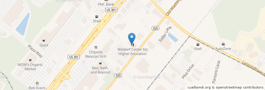 Mapa de ubicacion de Waldorf Center for Higher Education en Соединённые Штаты Америки, Мэриленд, Charles County, Waldorf.