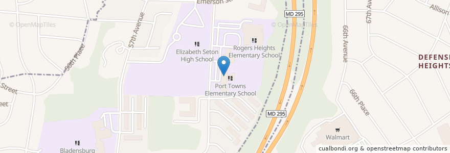 Mapa de ubicacion de Port Towns Elementary School en アメリカ合衆国, メリーランド州, Prince George's County.