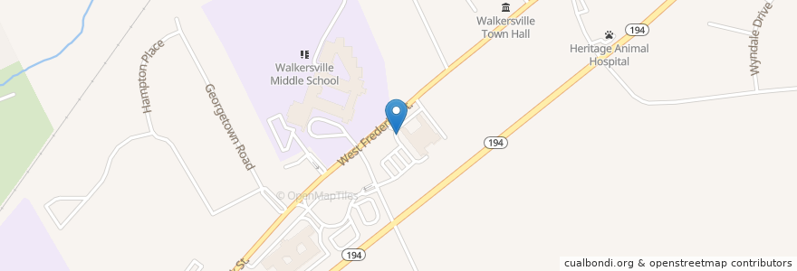 Mapa de ubicacion de Flexible Evening High School and Adult Education en Stati Uniti D'America, Maryland, Frederick County, Walkersville.