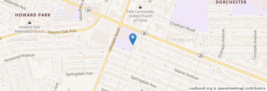 Mapa de ubicacion de Bibleway Free Will Baptist Church en الولايات المتّحدة الأمريكيّة, ماريلاند, بالتيمور.