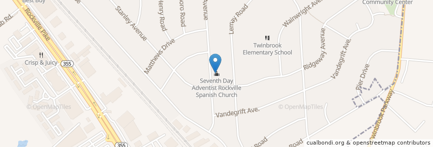 Mapa de ubicacion de Seventh Day Adventist Rockville Spanish Church en United States, Maryland, Montgomery County, Rockville.