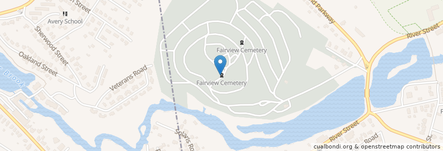 Mapa de ubicacion de Fairview Cemetery en États-Unis D'Amérique, Massachusetts, Suffolk County, Dedham.