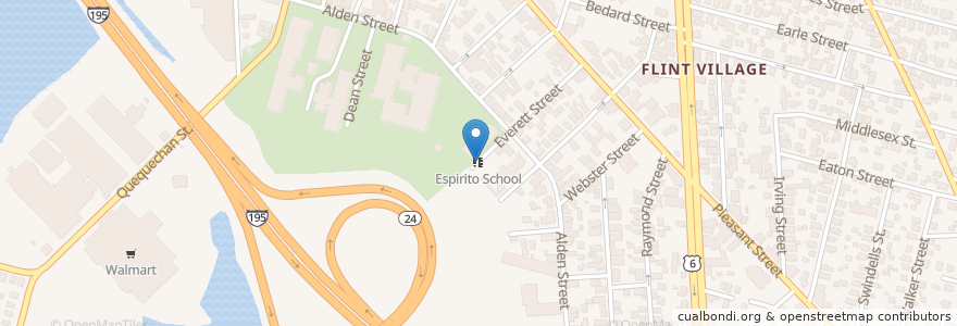 Mapa de ubicacion de Espirito School en Amerika Birleşik Devletleri, Massachusetts, Bristol County, Fall River.