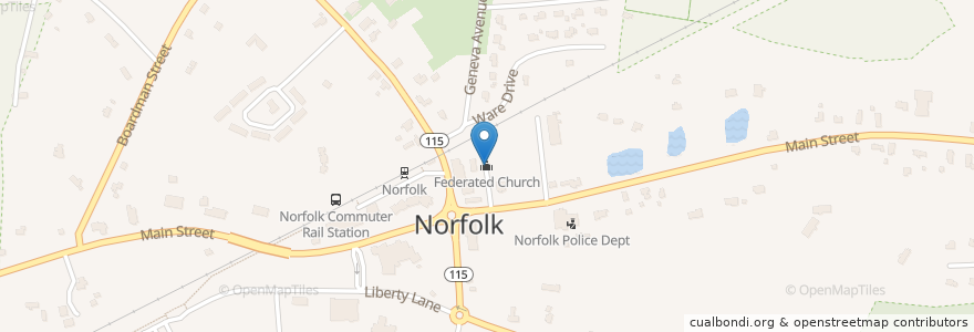 Mapa de ubicacion de Federated Church en Stati Uniti D'America, Massachusetts, Norfolk County, Norfolk.