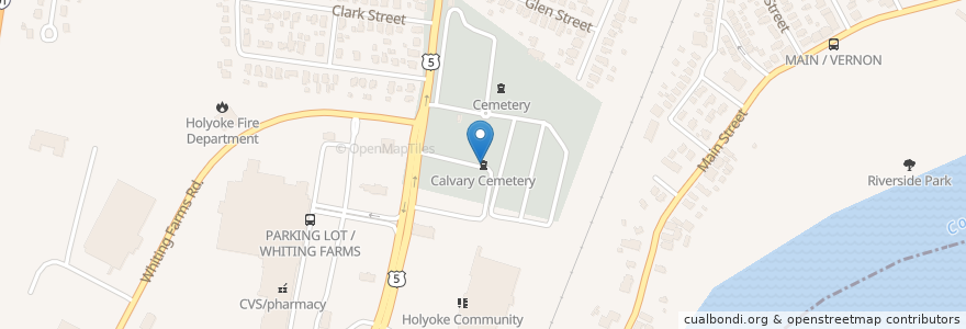 Mapa de ubicacion de Calvary Cemetery en Amerika Syarikat, Massachusetts, Hampden County, Holyoke.