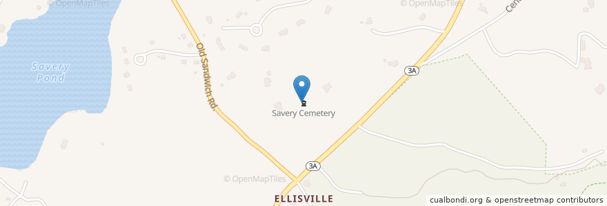 Mapa de ubicacion de Savery Cemetery en Соединённые Штаты Америки, Массачусетс, Plymouth County, Plymouth.