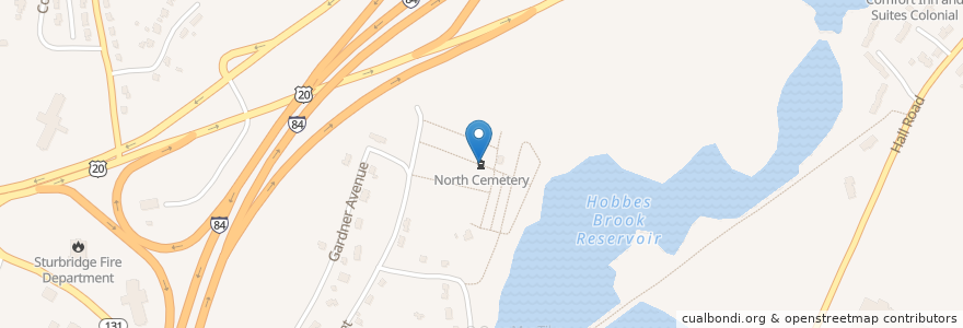 Mapa de ubicacion de North Cemetery en Amerika Syarikat, Massachusetts, Worcester County, Sturbridge.