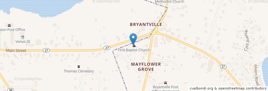 Mapa de ubicacion de First Baptist Church en 美利坚合众国/美利堅合眾國, 马萨诸塞州 / 麻薩諸塞州 / 麻省, Plymouth County, Hanson.
