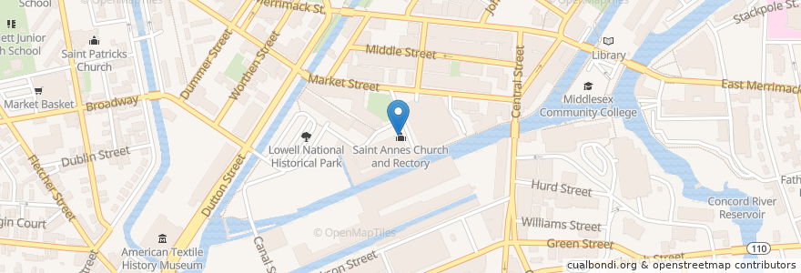 Mapa de ubicacion de Saint Annes Church and Rectory en Vereinigte Staaten Von Amerika, Massachusetts, Middlesex County, Lowell.