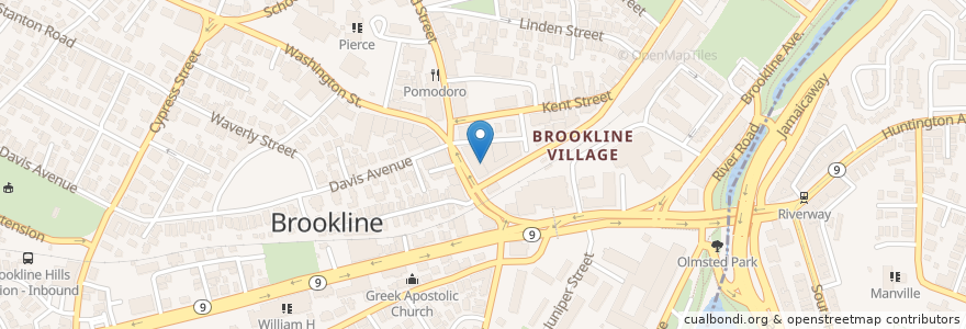 Mapa de ubicacion de Brookline Village Post Office en 미국, 매사추세츠, Norfolk County, Suffolk County, Brookline.