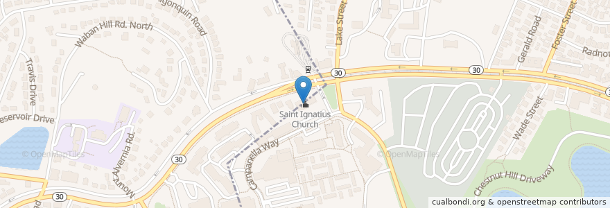 Mapa de ubicacion de Saint Ignatius Church en United States, Massachusetts, Middlesex County, Newton.