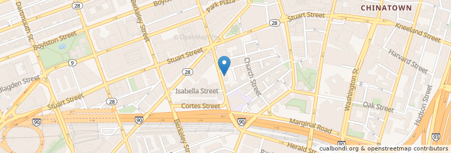 Mapa de ubicacion de Boston Center for Adult Education en Estados Unidos De América, Massachusetts, Suffolk County, Boston.