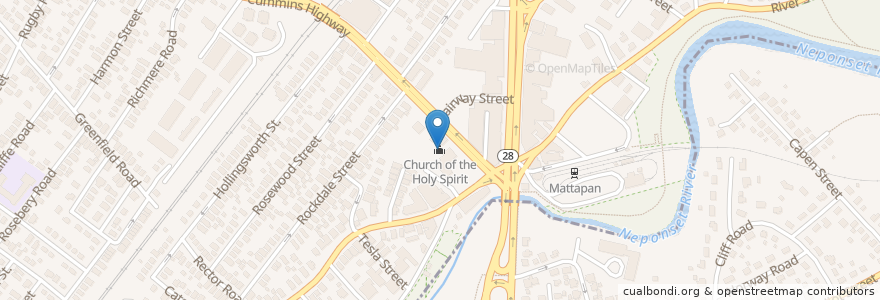 Mapa de ubicacion de Church of the Holy Spirit en 미국, 매사추세츠, Suffolk County, Boston.