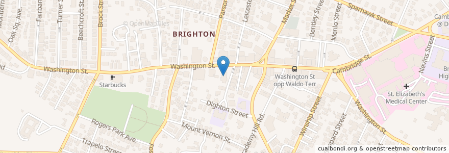 Mapa de ubicacion de Brighton Congregational Church en Amerika Birleşik Devletleri, Massachusetts, Suffolk County, Boston.