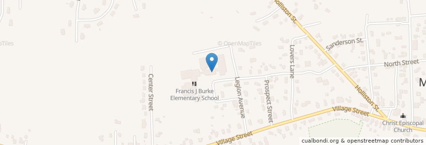 Mapa de ubicacion de Francis J. Burke School en 미국, 매사추세츠, Norfolk County, Medway.
