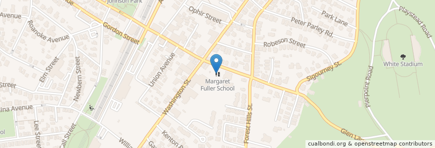 Mapa de ubicacion de Margaret Fuller School en 미국, 매사추세츠, Suffolk County, Boston.
