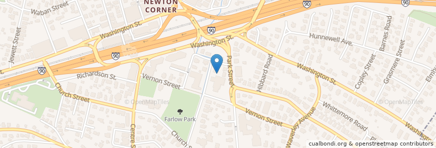 Mapa de ubicacion de Newton Presbyterian Church en 美利坚合众国/美利堅合眾國, 马萨诸塞州 / 麻薩諸塞州 / 麻省, Middlesex County, Newton.
