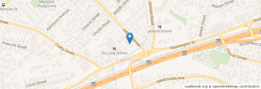 Mapa de ubicacion de Our Lady Help of Christians Church en 미국, 매사추세츠, Middlesex County, Newton.