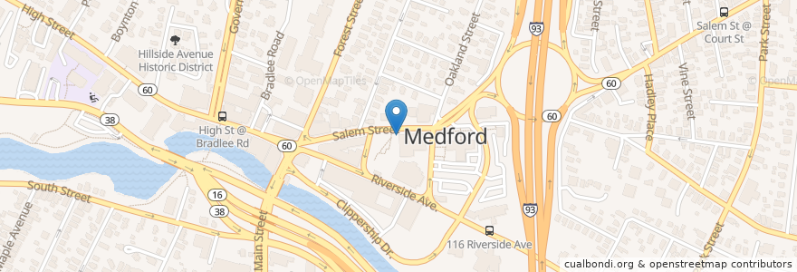 Mapa de ubicacion de Salem Street Burying Ground en Vereinigte Staaten Von Amerika, Massachusetts, Middlesex County, Medford.