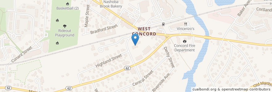 Mapa de ubicacion de Concord Youth Theatre en Estados Unidos Da América, Massachusetts, Middlesex County, Concord.