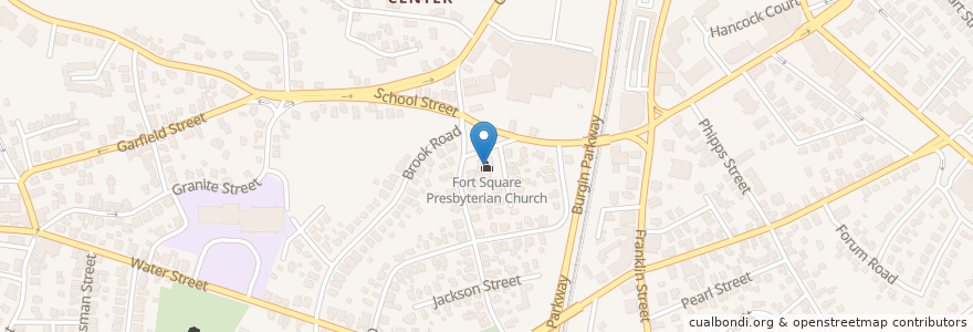 Mapa de ubicacion de Fort Square Presbyterian Church en États-Unis D'Amérique, Massachusetts, Norfolk County, Quincy.