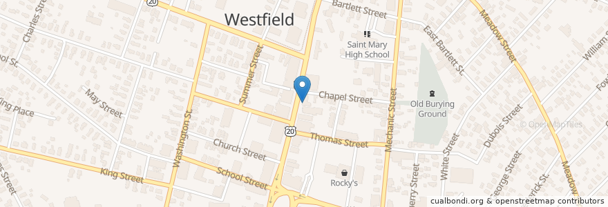 Mapa de ubicacion de Central Baptist Church en United States, Massachusetts, Hampden County, Westfield.